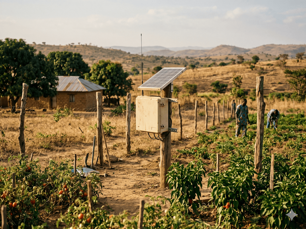 Outdoor IoT hardware installation in a Nigerian context.